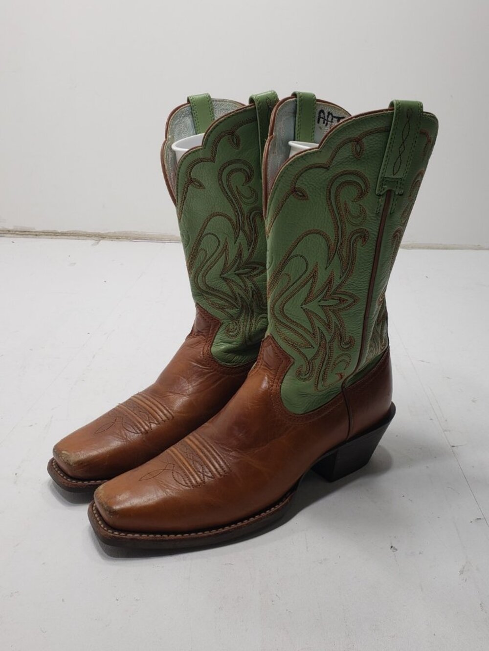 Ariat 15838 Legend Western Boots Women 8.5B Cognac Brown Green Square Toe